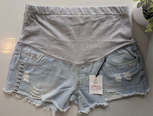 Adjustable full panel 3.5" raw hem denim shorts, Multi wash