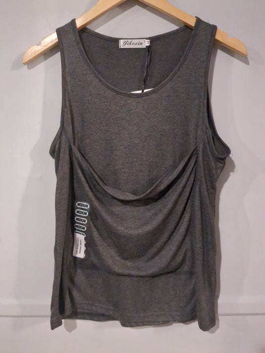 Babywearing kangaroo pouch round neck tank, Grey