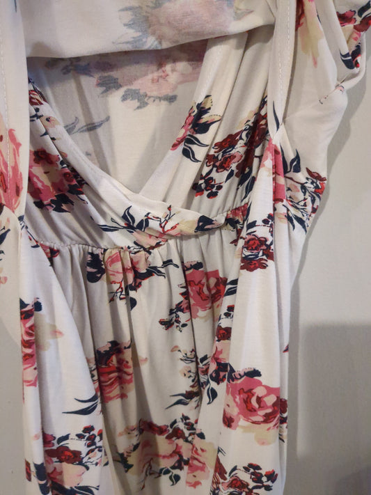 Hidden round neck boxy tank, White florals -NF