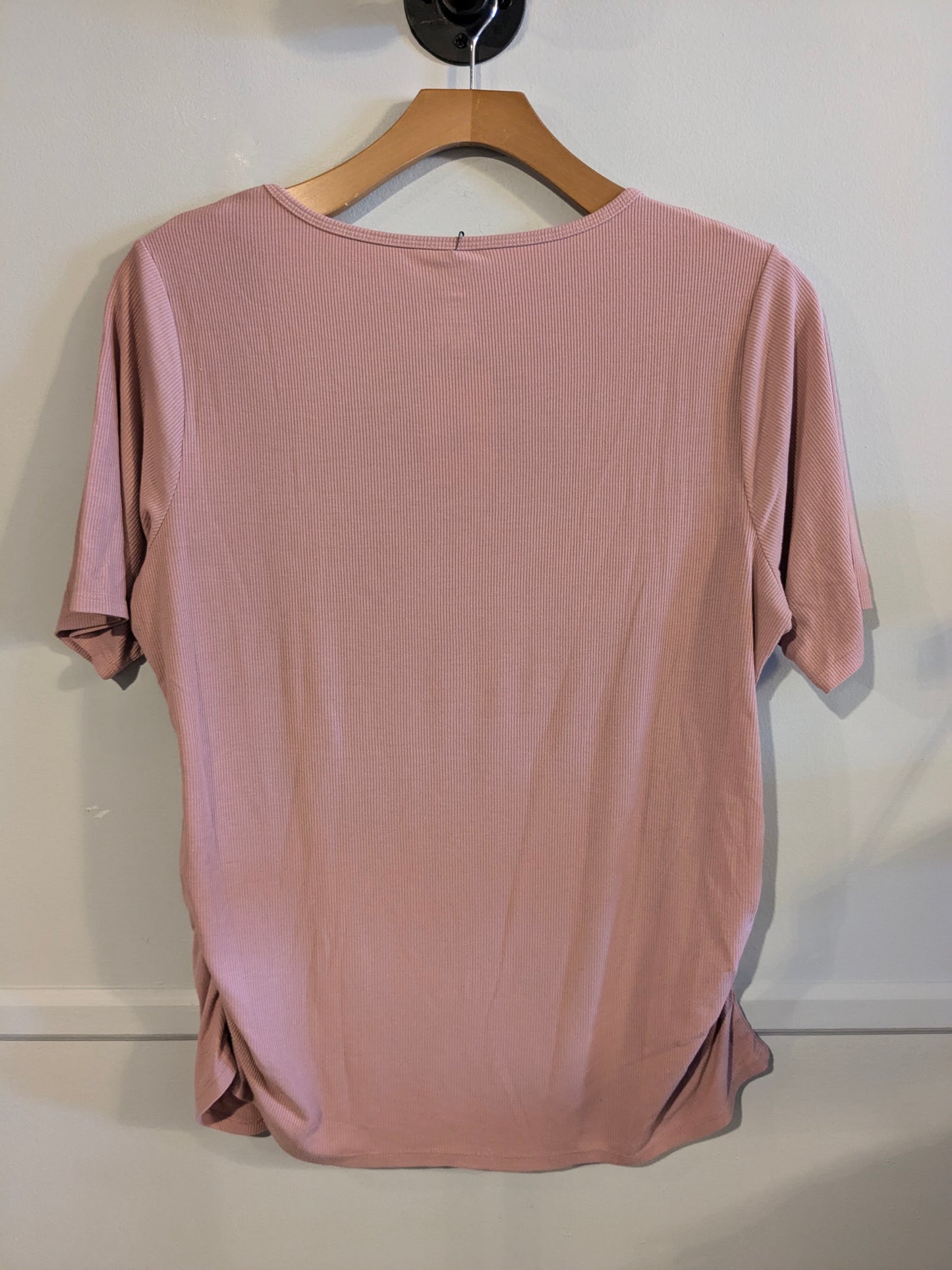 Essential ribbed knit fitted SS tee, Mauve