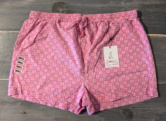 Cotton drawstring stretchy waist 2" lounge shorts, Pink geometric