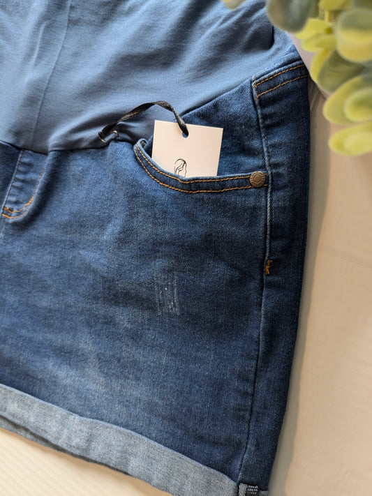 Full panel cuffed 4" denim shorts w/pockets, Multi wash