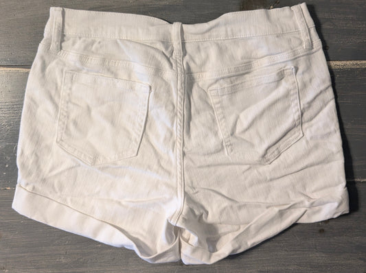 Side panels cuffed 3" denim shorts, White wash