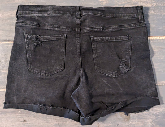 Side panels raw cuffed hem 5" denim shorts, Black wash