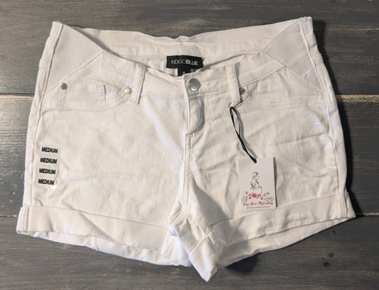 Side panels cuffed 3" denim shorts, White wash