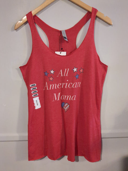 'All American Mama' graphic racerback tank, Red