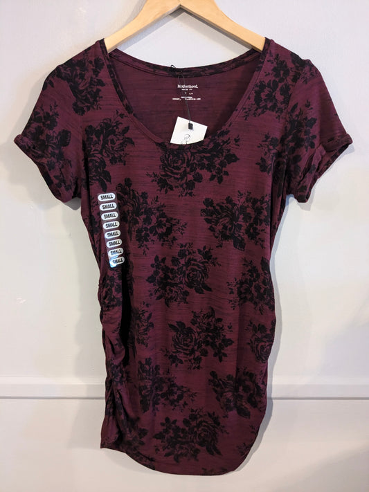 Essential fitted extra long cuffed SS tee, Wine florals