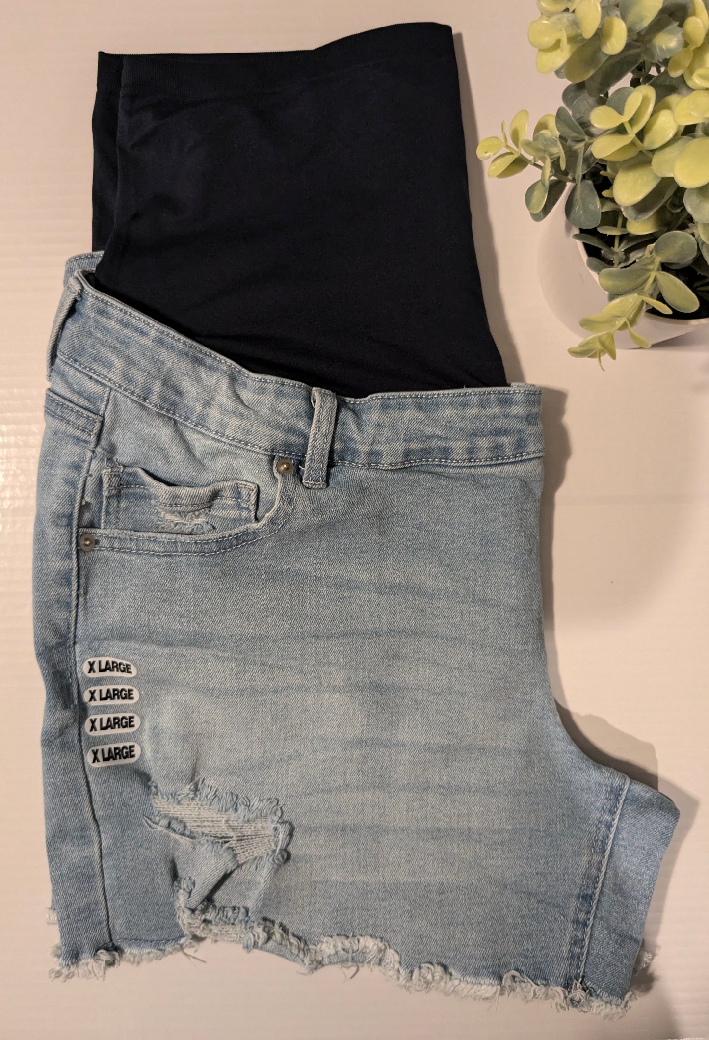 True full panel 4" distressed fringe hem denim shorts w/pockets, Light wash