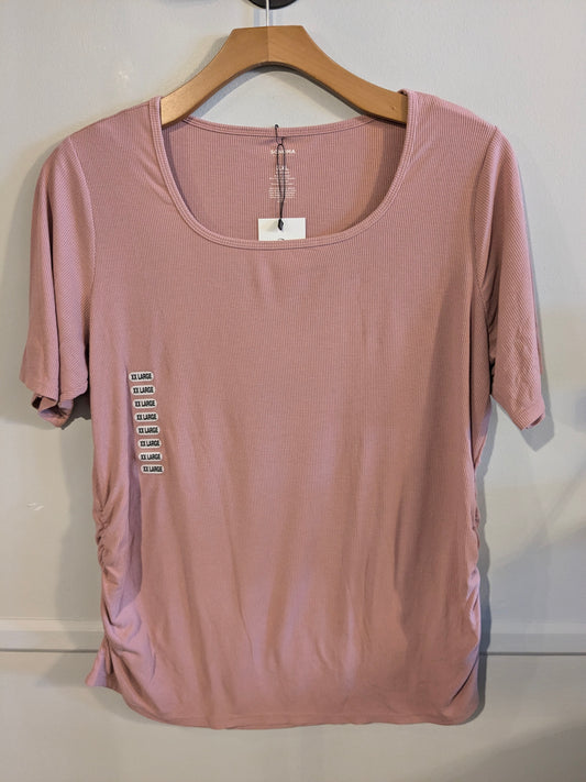 Essential ribbed knit fitted SS tee, Mauve