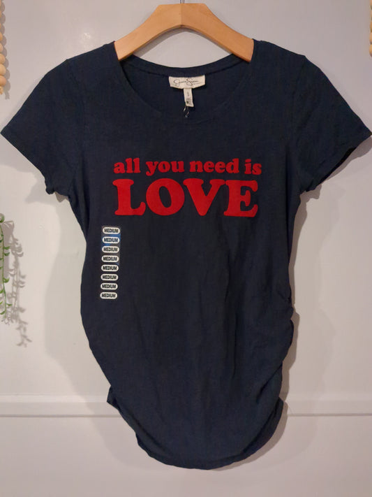 'all you need is LOVE' fitted graphic SS tee, Navy