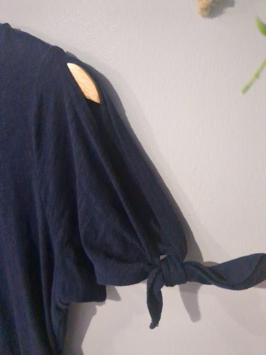 Split tied sleeve SS fitted tee, Navy