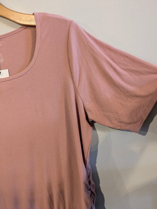 Essential ribbed knit fitted SS tee, Mauve
