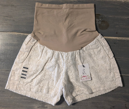 Lace casual full panel 4" shorts w/ pockets, Ivory