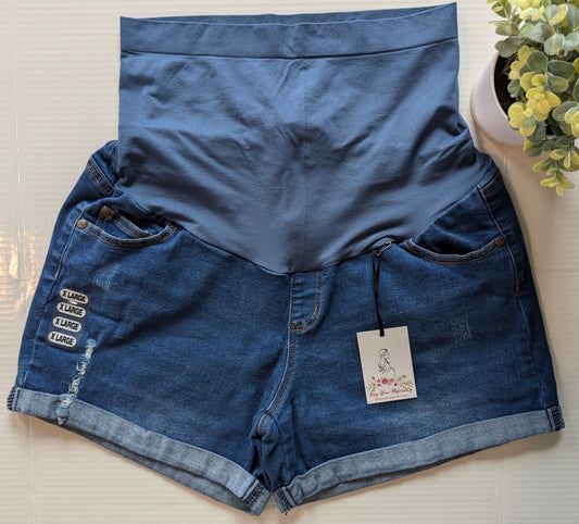 Full panel cuffed 4" denim shorts w/pockets, Multi wash