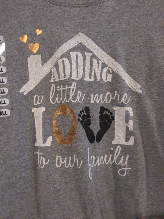 'Adding a little more LOVE to our family' SS graphic tee, Grey