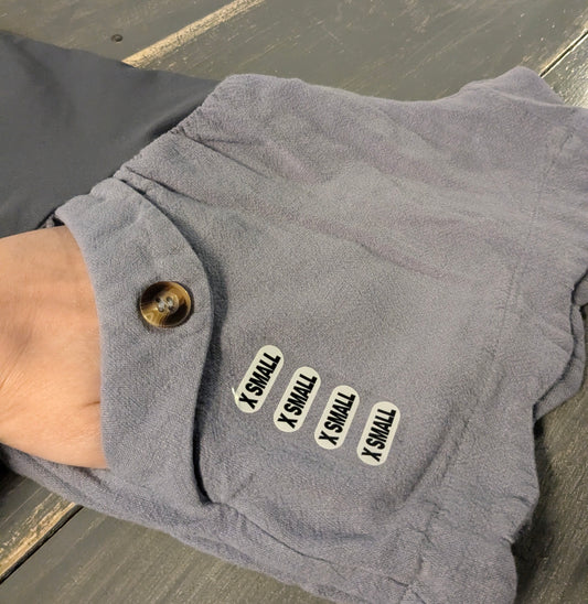 Scalloped trim full panel 3” linen shorts w/pockets, Dusty blue