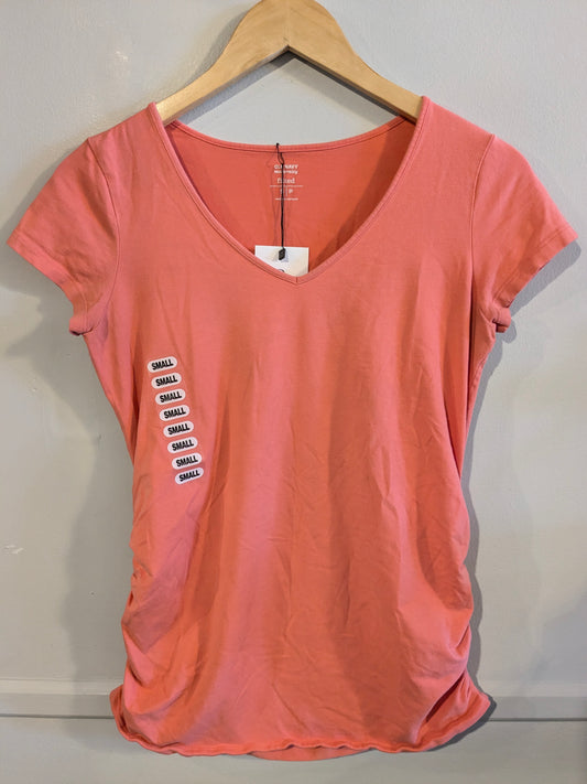 Vintage stye fitted v-neck SS tee, Salmon