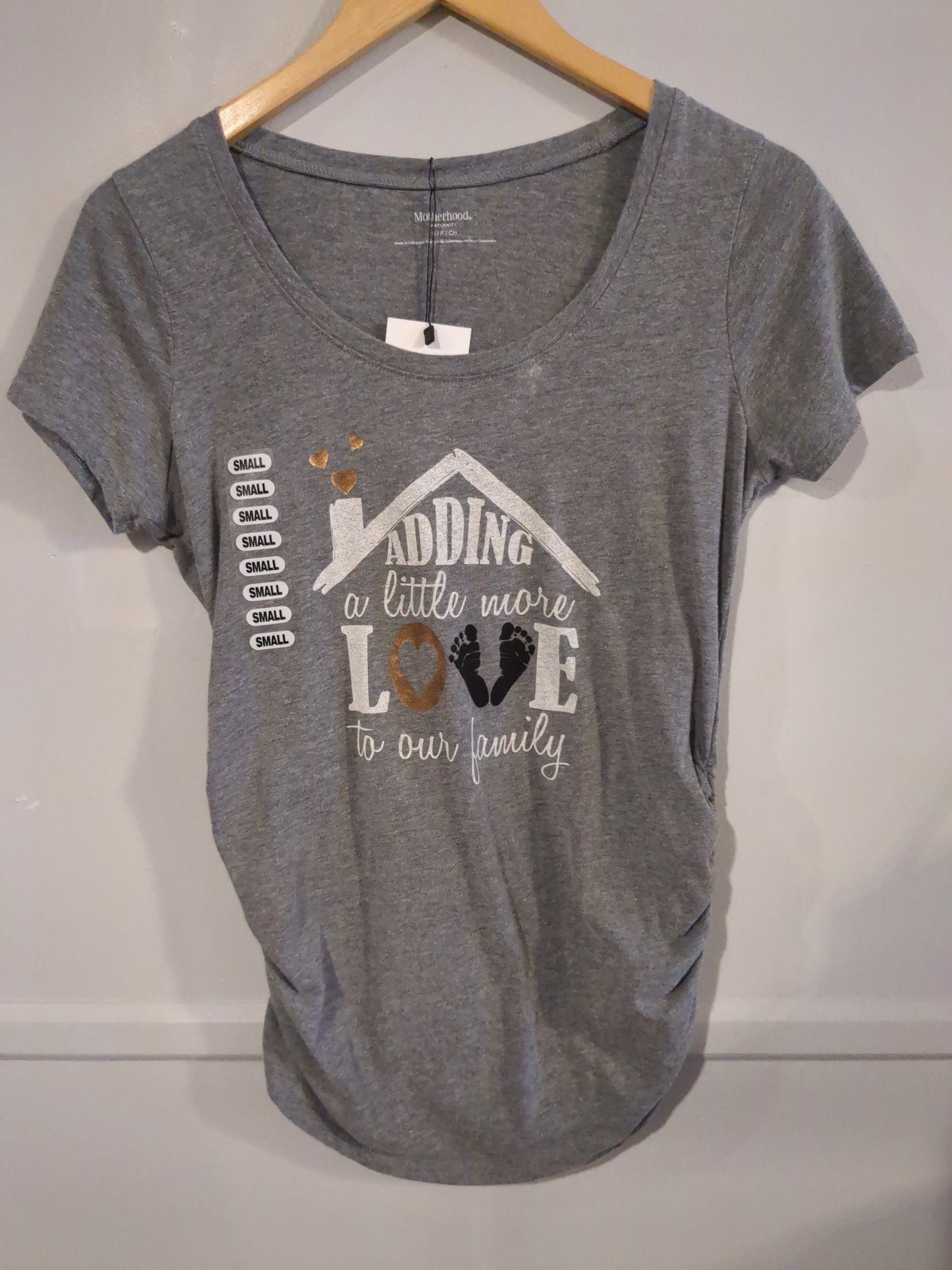 'Adding a little more LOVE to our family' SS graphic tee, Grey