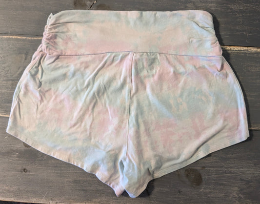Ruched under-belly panel 3" lounge shorts, White tie-dye