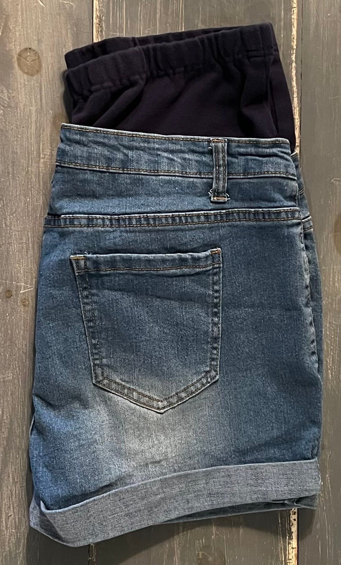 True waistband full panel cuffed 2.5" denim shorts, Medium wash