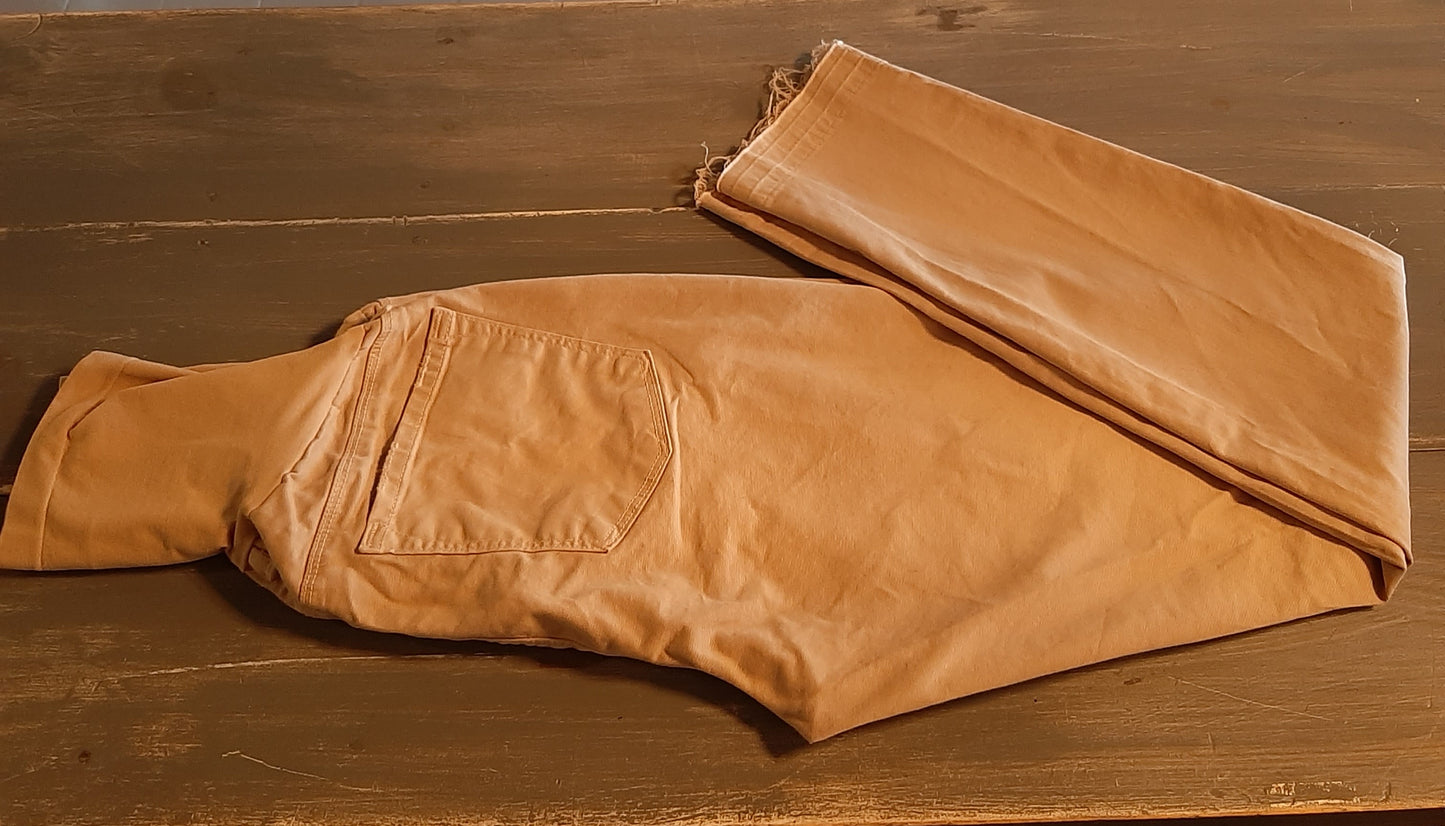 Full panel distressed 28" raw hem skinny jeans, Sand