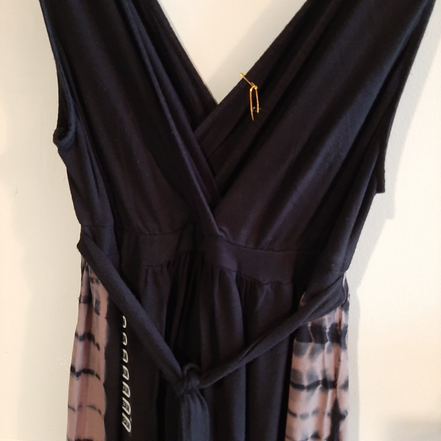 Double v-neck tank maxi dress, Navy tie-dye -NF