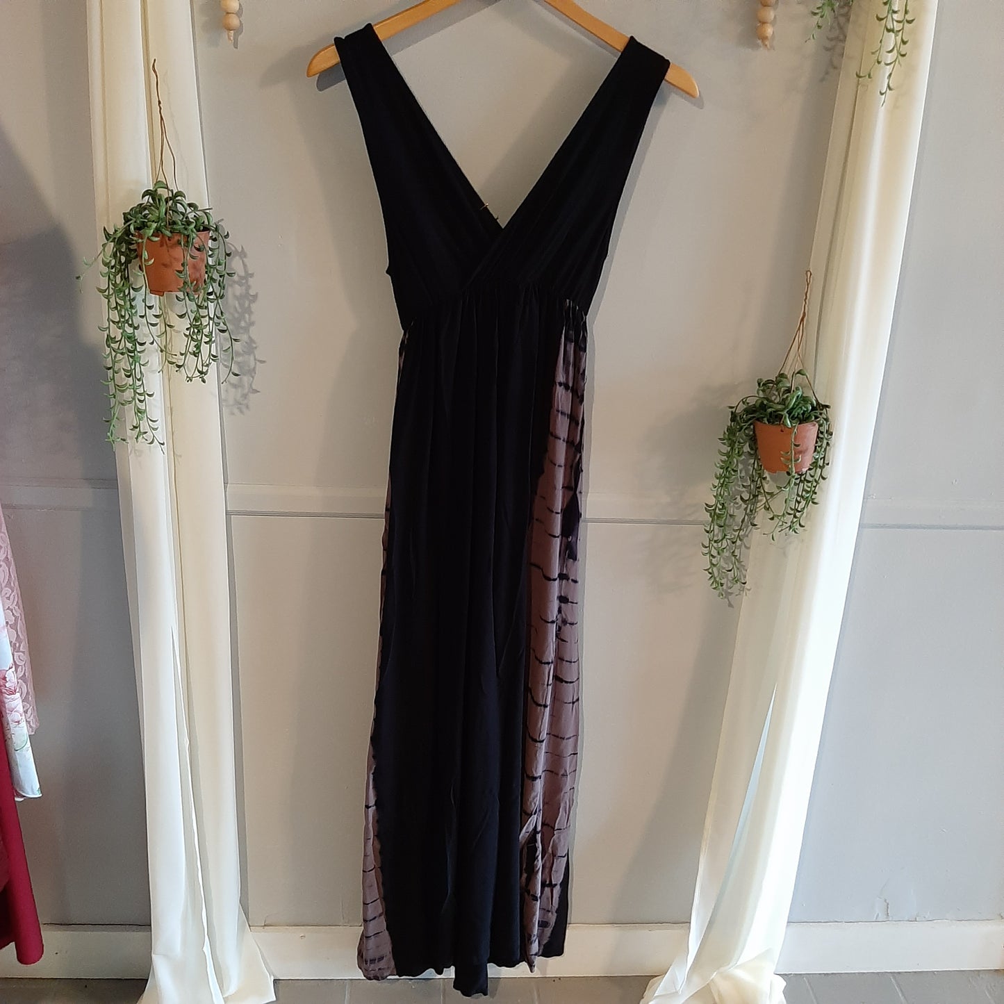 Double v-neck tank maxi dress, Navy tie-dye -NF
