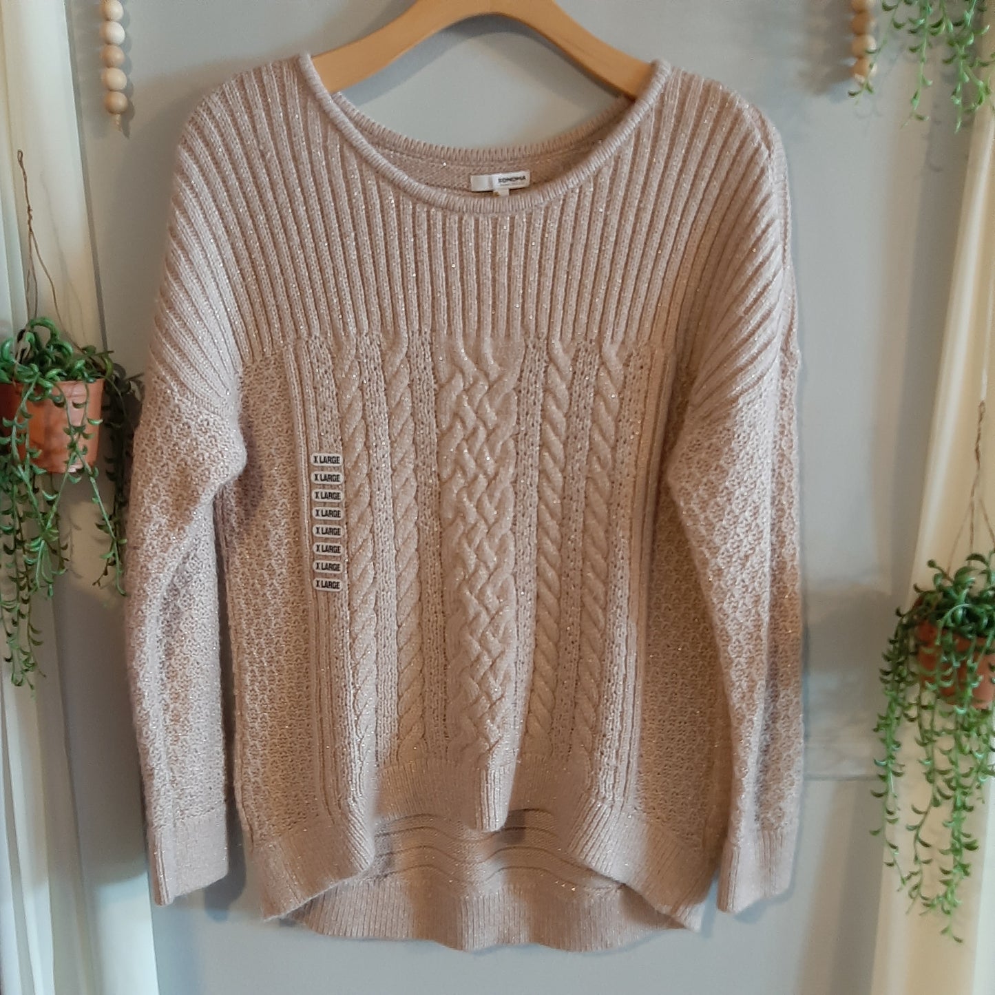 Sparkly knit LS sweater, Mauve