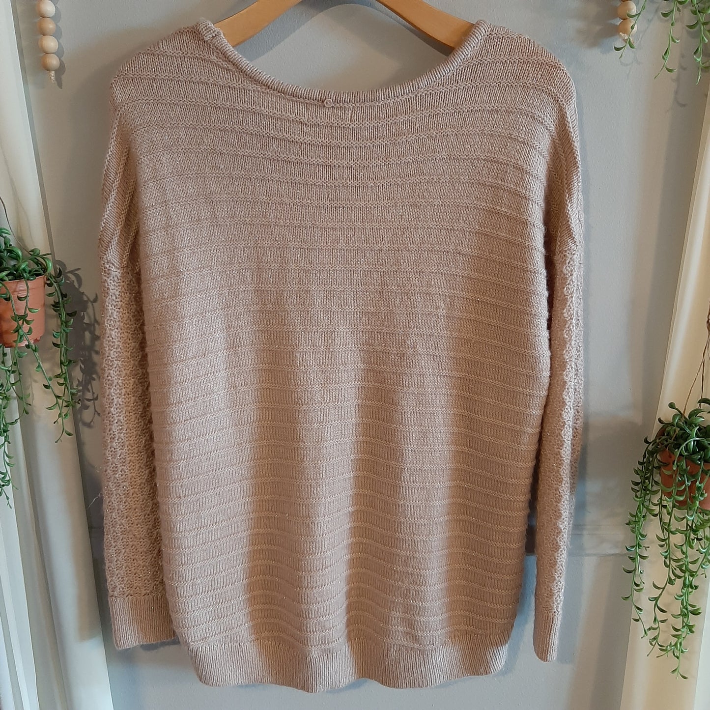 Sparkly knit LS sweater, Mauve