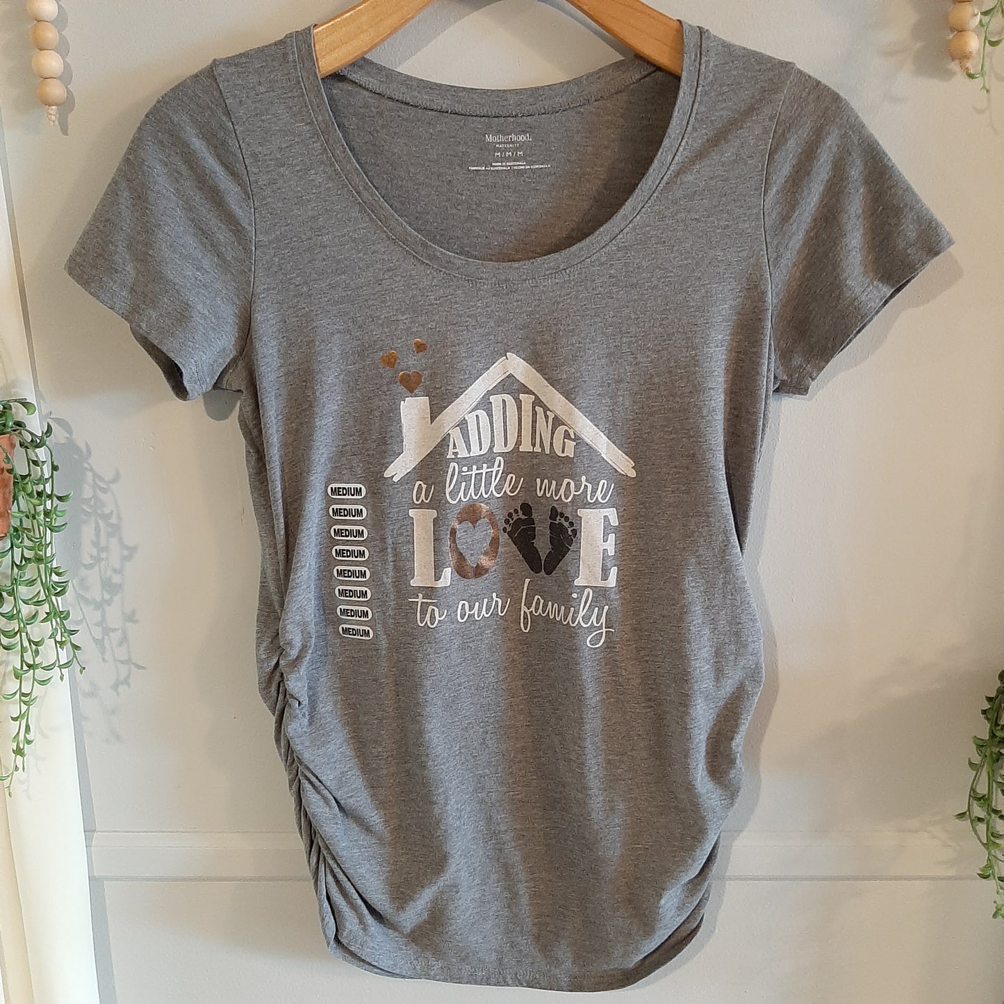 'Adding a little more LOVE to our family' SS graphic tee, Grey