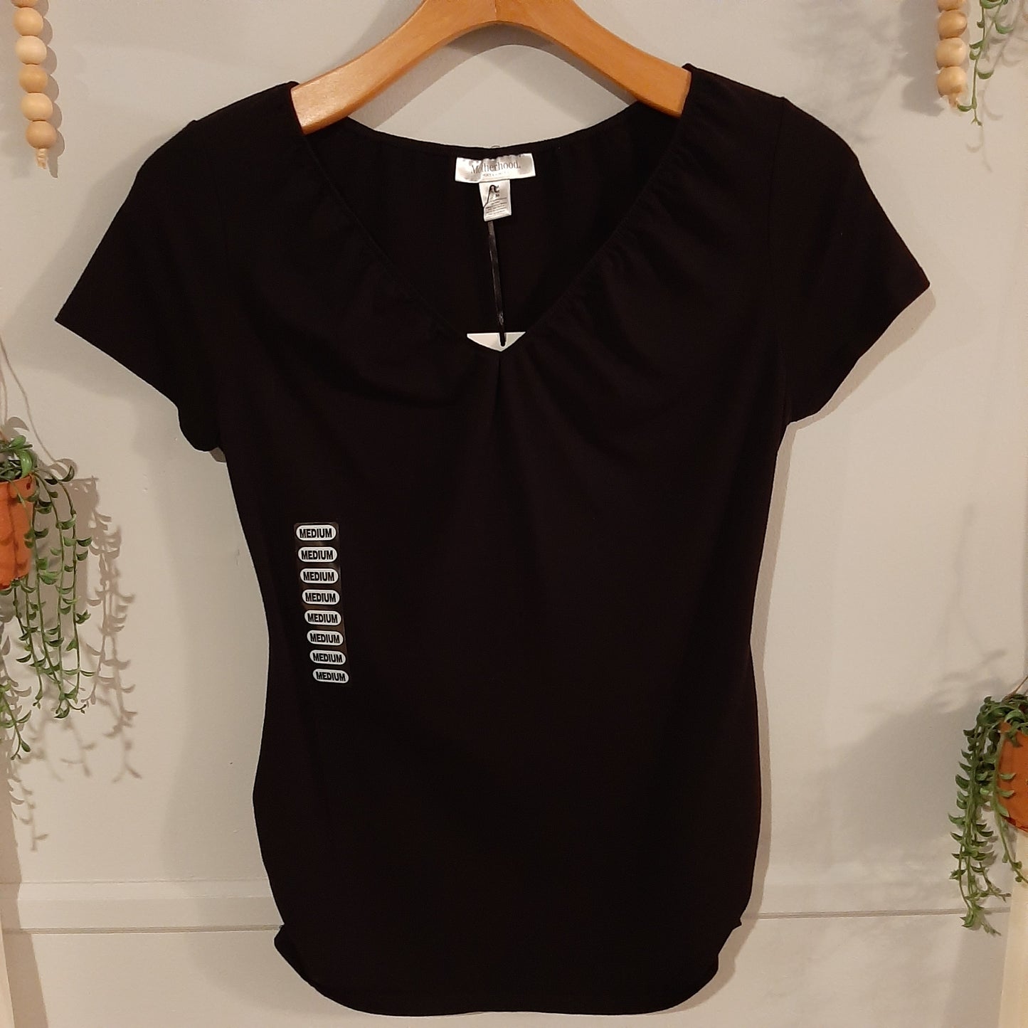 Essential elastic v-neck SS tee, Black -NF