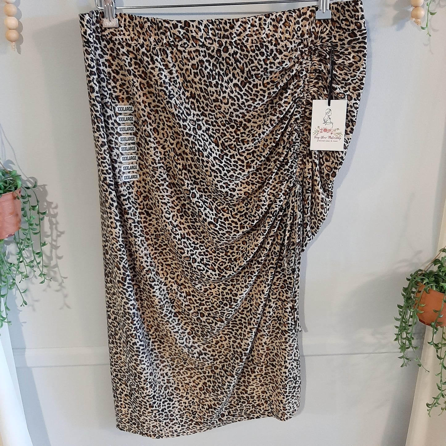 High-waisted side cinched midi skirt, Leopard