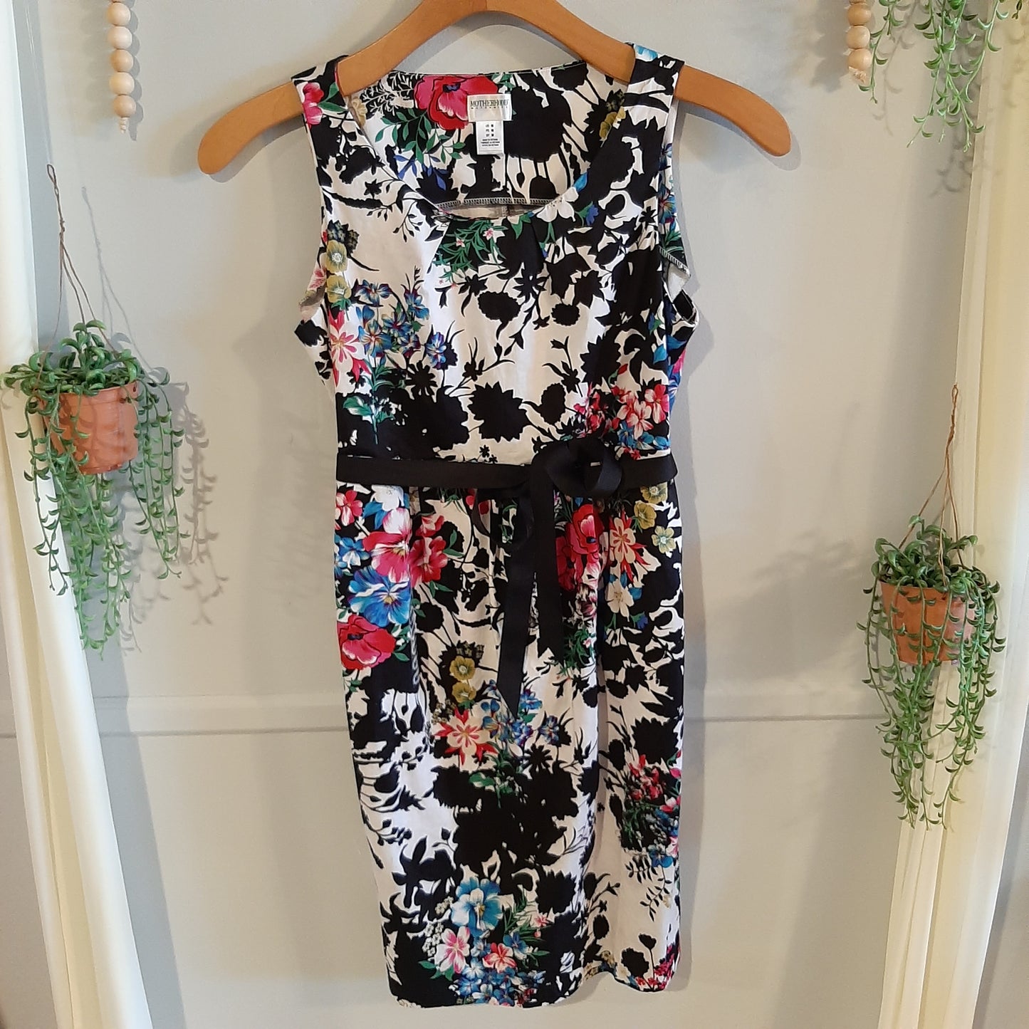 Floral A-line tank midi dress, Black