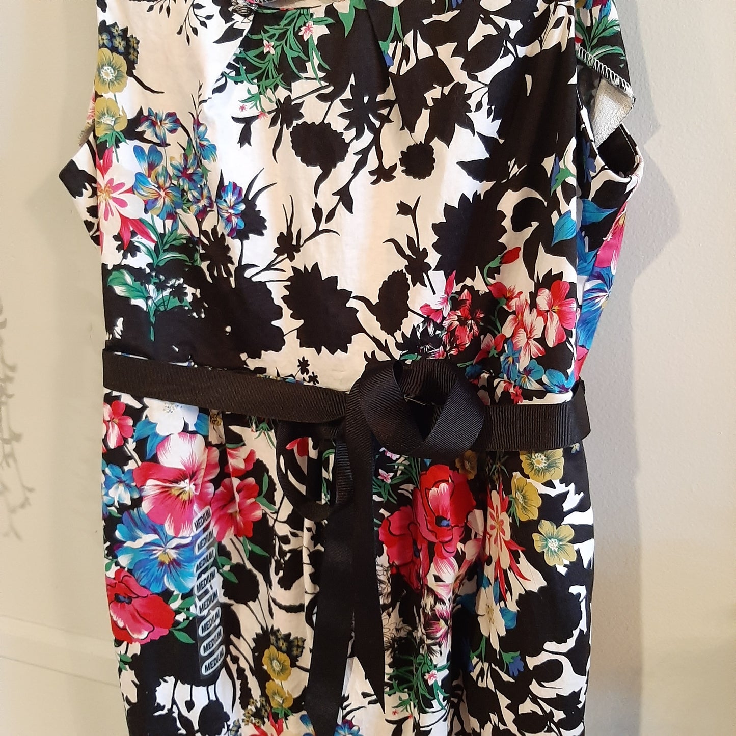 Floral A-line tank midi dress, Black