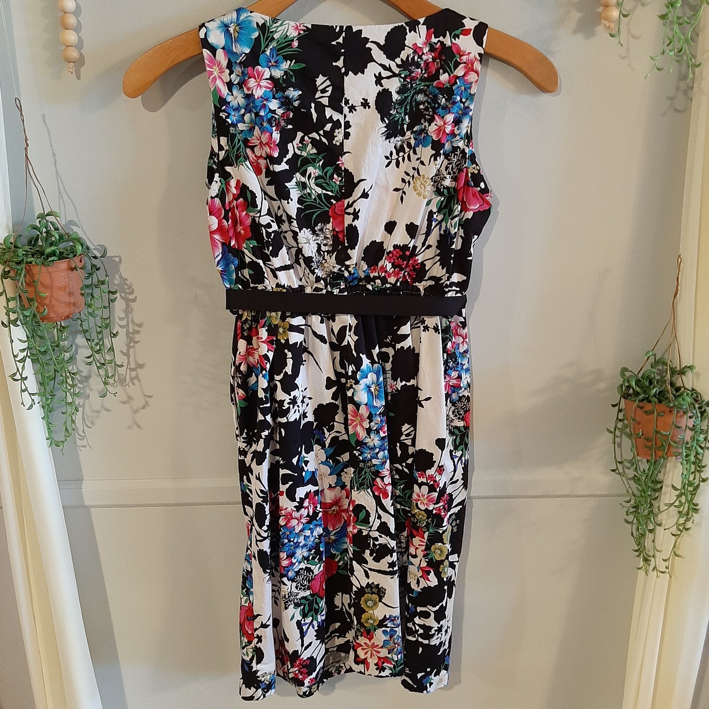 Floral A-line tank midi dress, Black