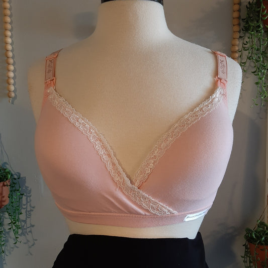 Clasp strap nursing lace trim bra, Pink