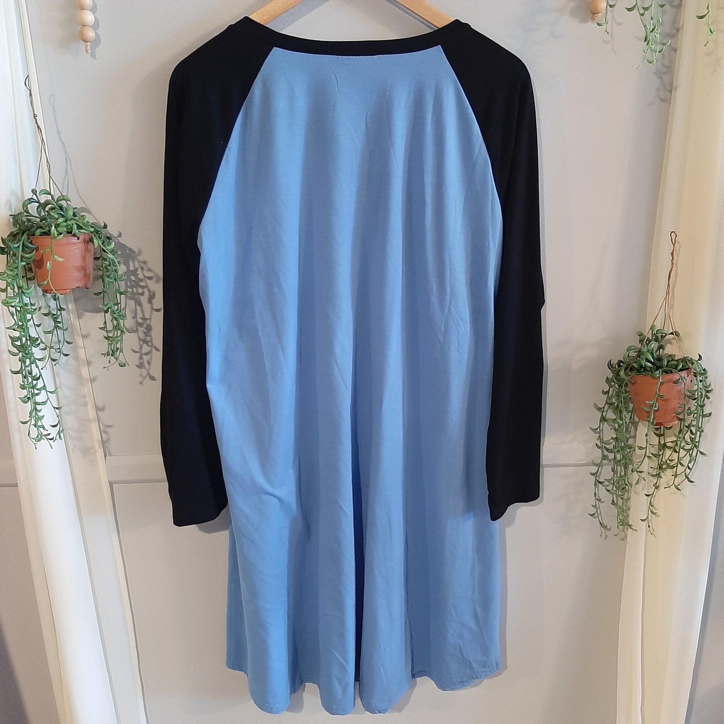 Baseball style relaxed LS midi dress, Blue -NF