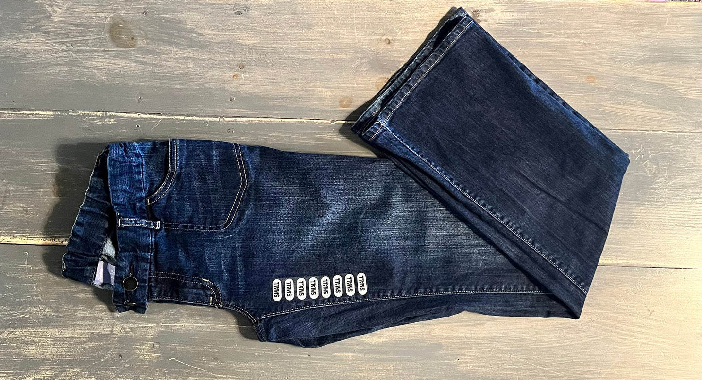 Under-belly panel 30" mini flare jeans, Dark wash
