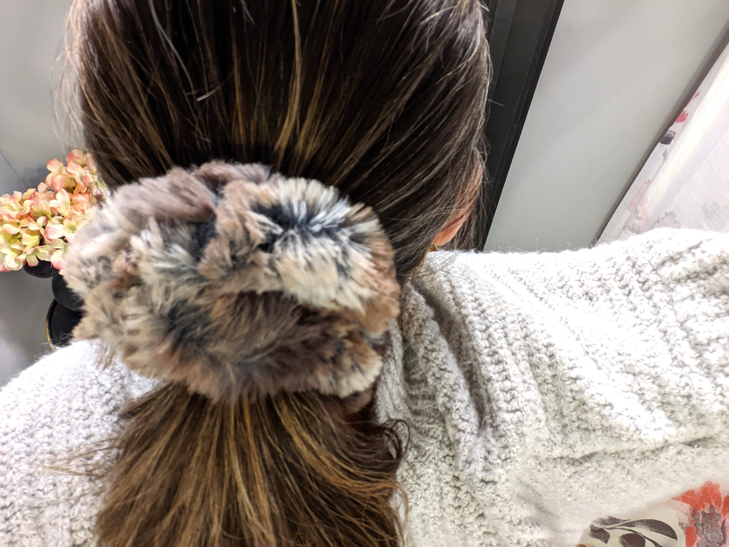 Faux fur oversized scrunchies, Asst'd