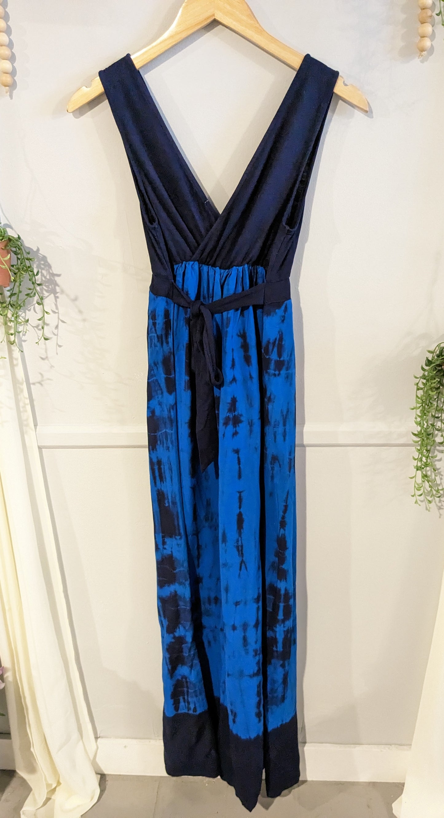 Double v-neck tank maxi dress, Navy tie-dye -NF