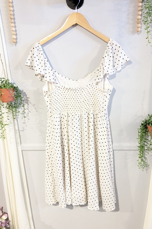 Ruffles fit & flare smocked mini dress, White