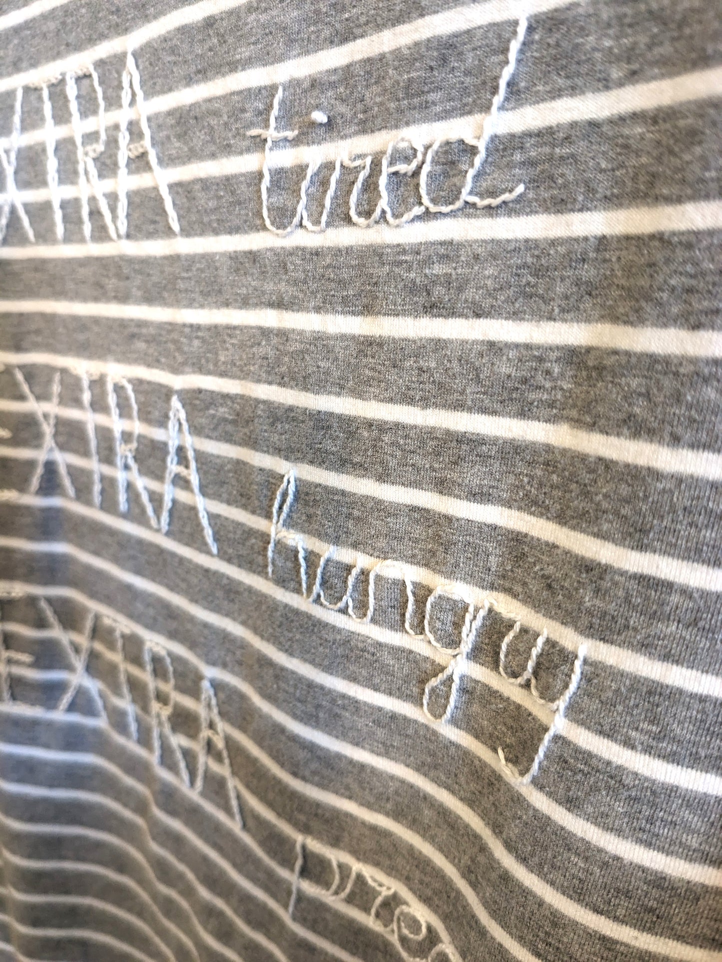 'EXTRA tired EXTRA hungry EXTRA pregnant' embroidered essential SS tee, Grey