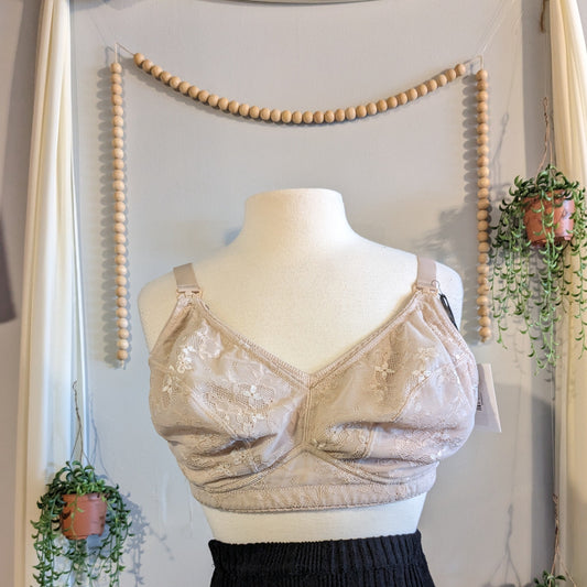 Clasp strap unlined lace nursing bralette, Nude