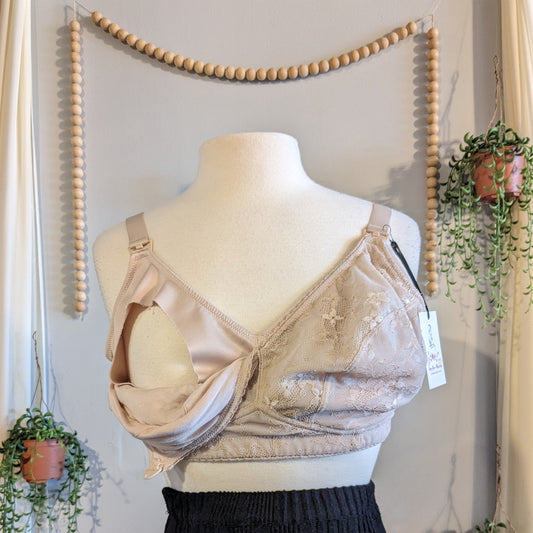 Clasp strap unlined lace nursing bralette, Nude