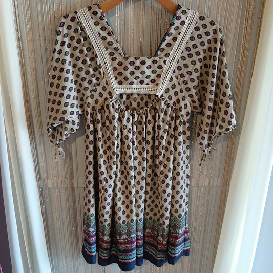 Cutout peasant midi dress, Cream