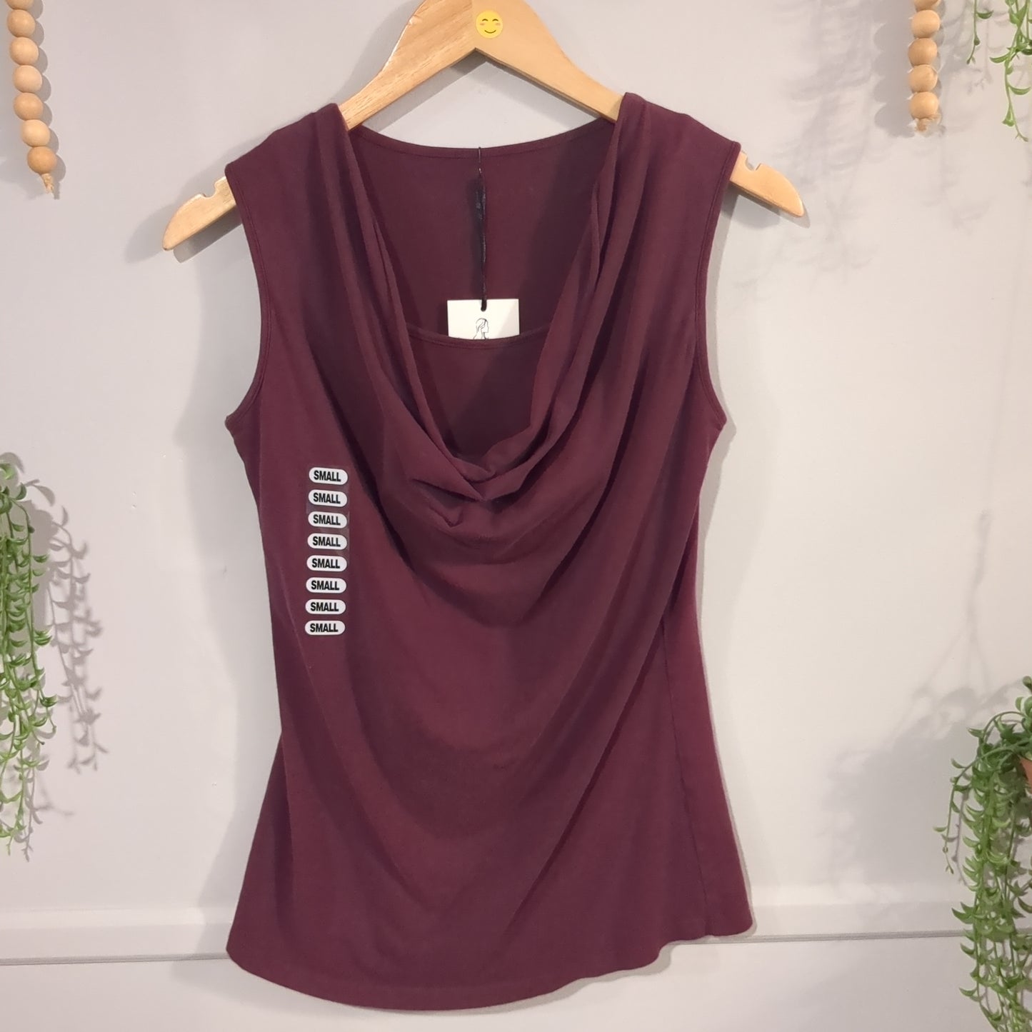 Cowl neck fitted tank, Deep mauve -NF