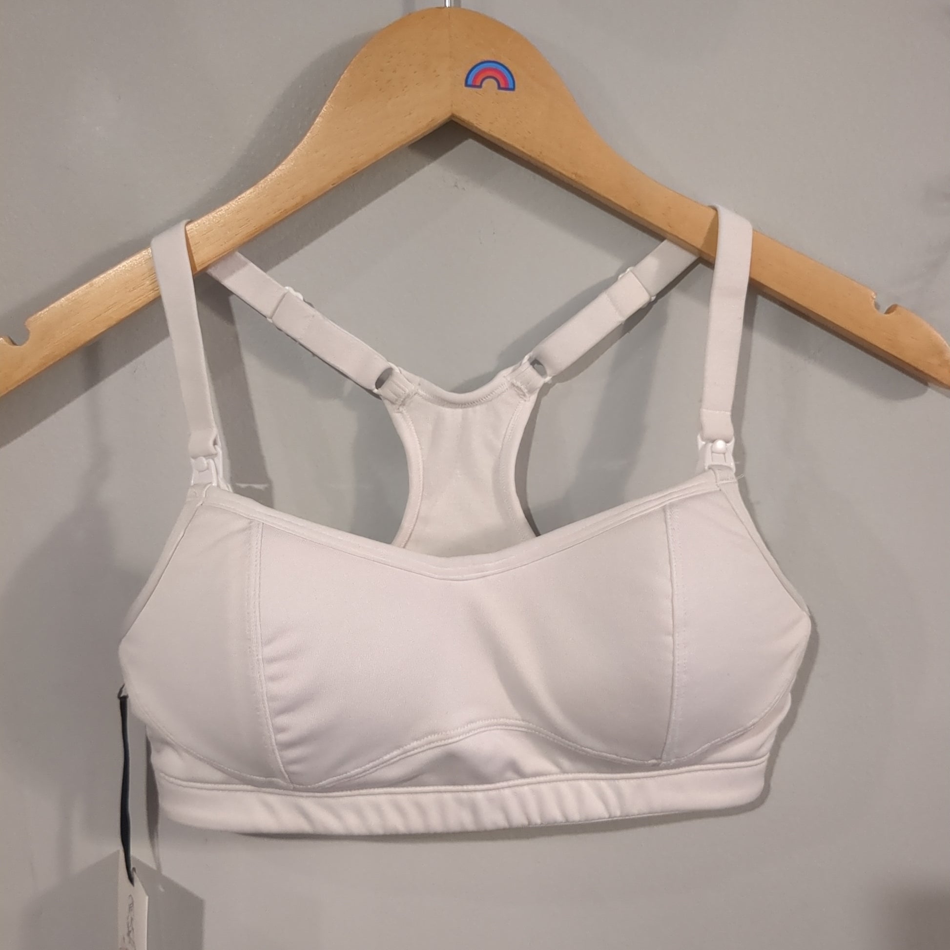 Clasp strap active racerback nursing bra, White – Rosy Glow Maternity