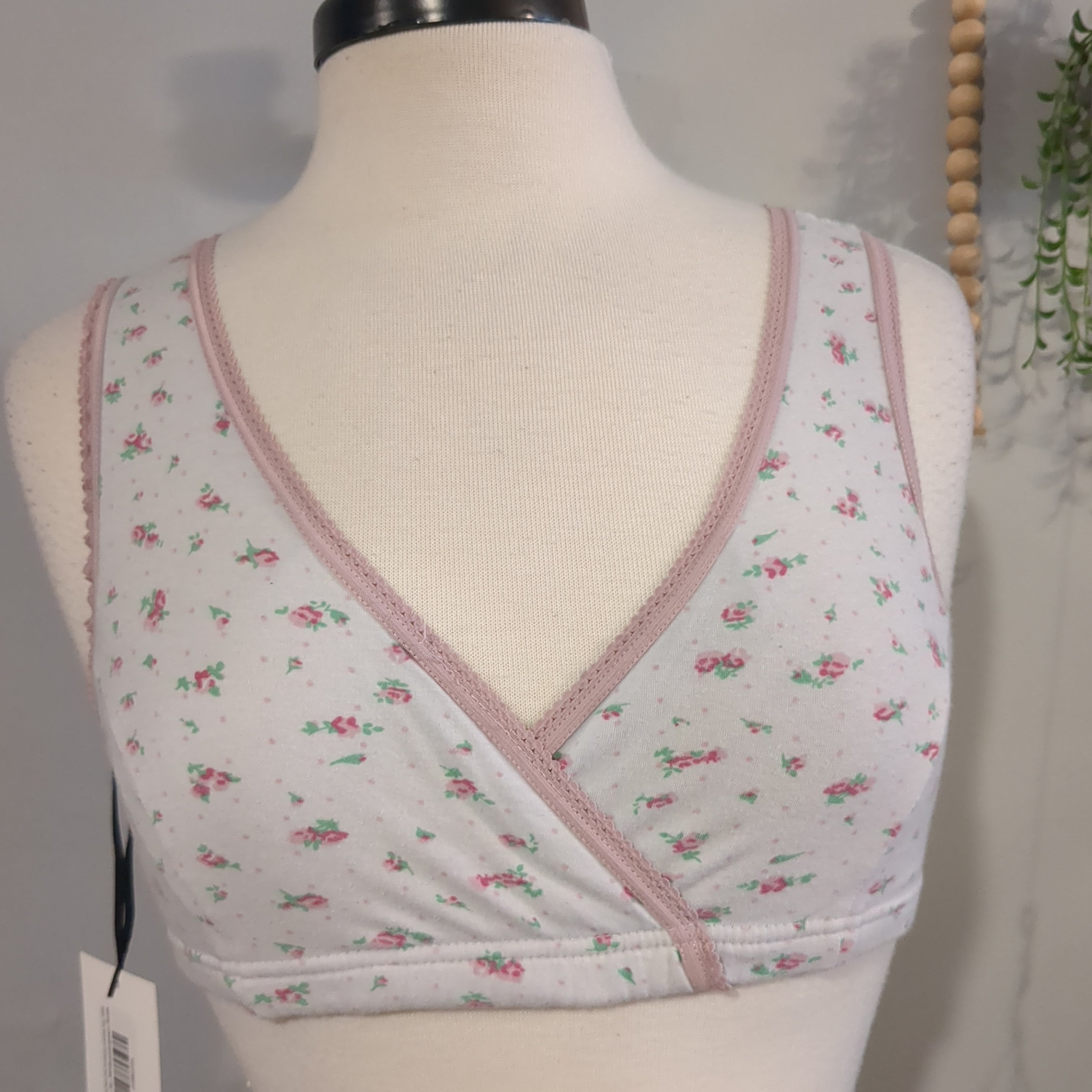 Criss-cross lace trim lounging nursing bra, White florals – Rosy Glow  Maternity