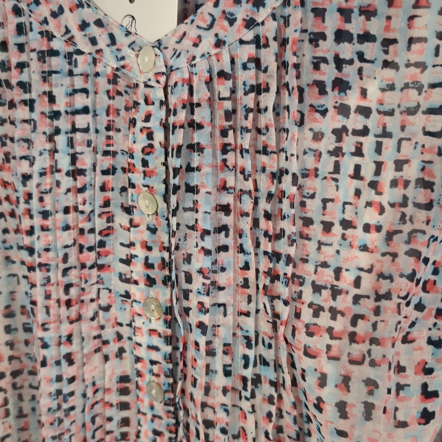 Semi-sheer belted LS blouse, Pink dots