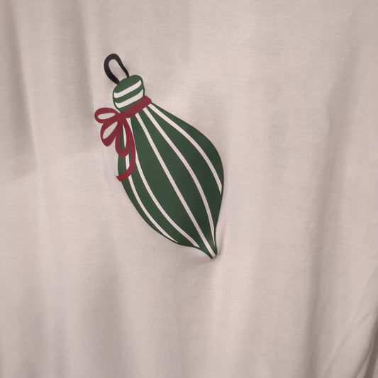 Ornament decal extra-long fitted v-neck LS tee, White
